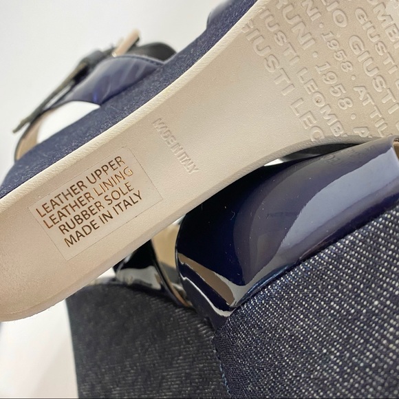AGL 👡 PLATFORM WEDGE SANDALS denim and NAVY patent leather with wide strap - Picture 10 of 12